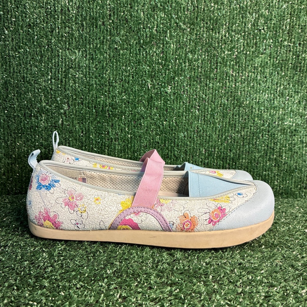 Earth Intrigue Floral Mary Jane Elastic Strap Flat Walking Shoe White Womens 8.5